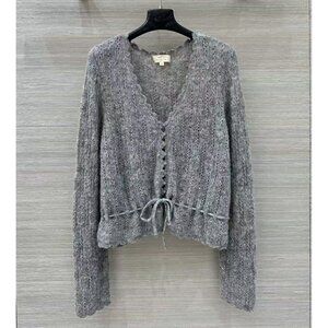 Sezane Gray Knitted Long-Sleeve Whipstitch Cardigan